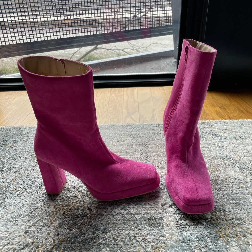 Hot pink heeled booties